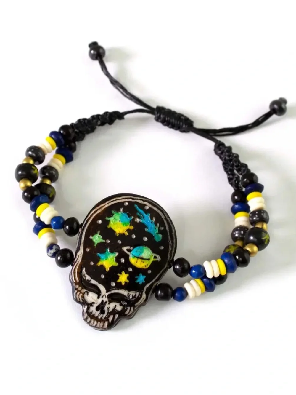 Grateful Dead Cosmic Stealie Bone Bead Bracelet NWT